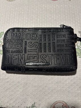 Steve Madden Black Embossed Logo Zip Wallet